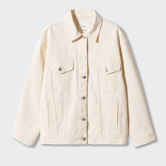 Mango 100% cotton cream oversized denim jacket, size S - Picture 2 of 13